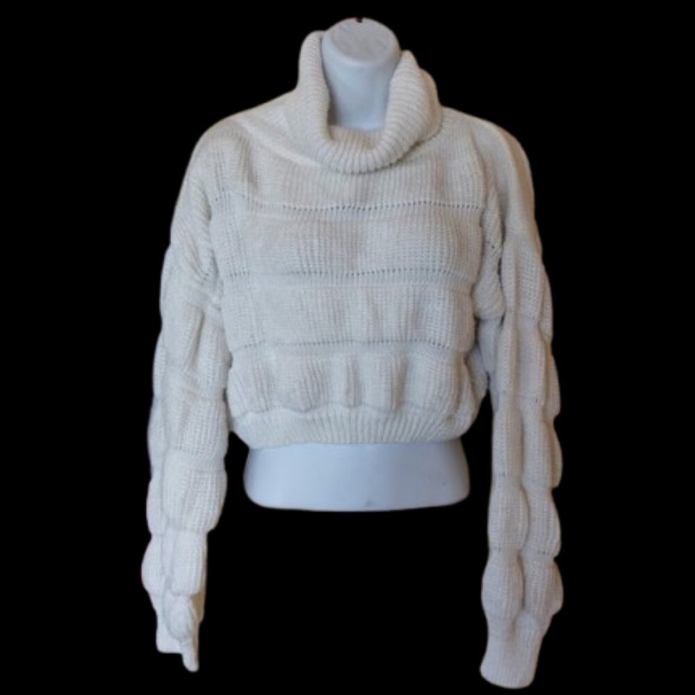 White Cowl Neck Cropped Sweater Fits Medium Large